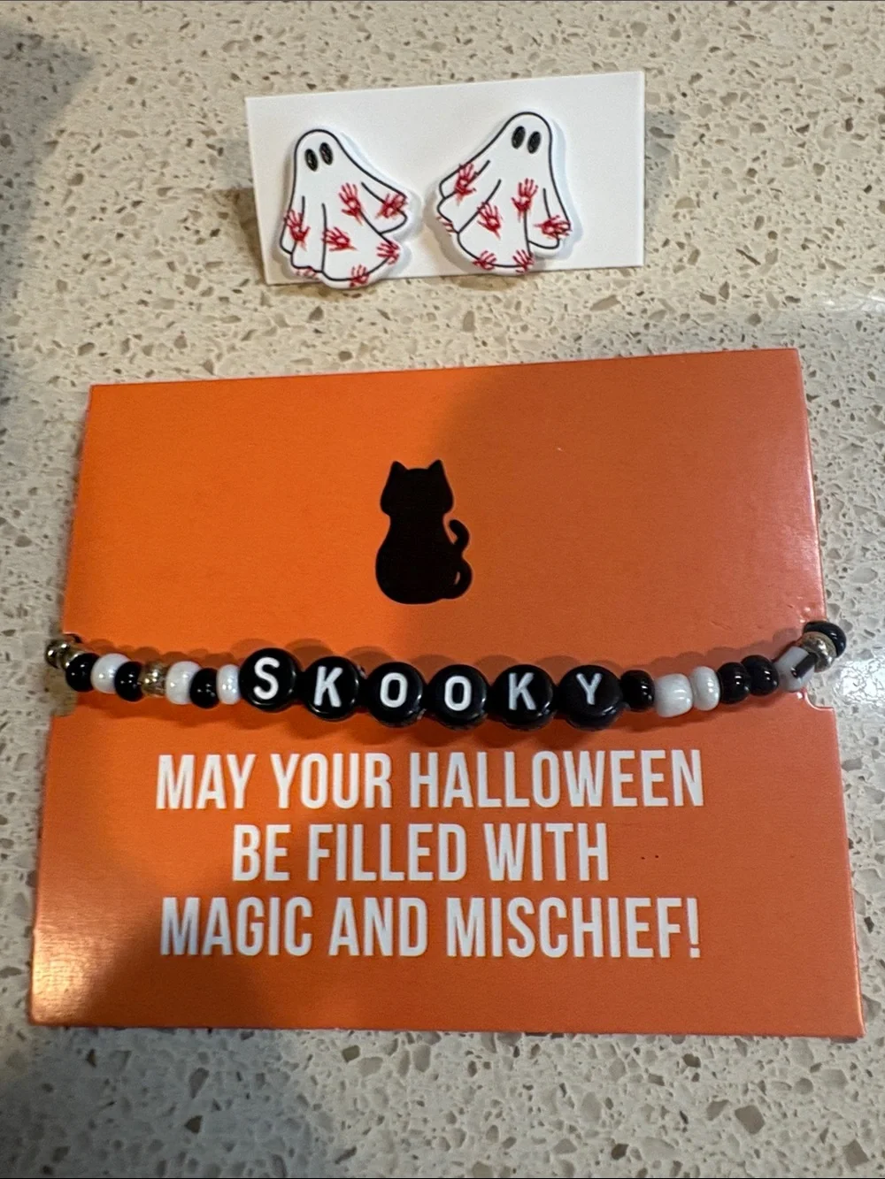 Hallmark NWT  Cozy Halloween Pumpkin Fuzzy Socks with Bracelet & Ghost Earrings